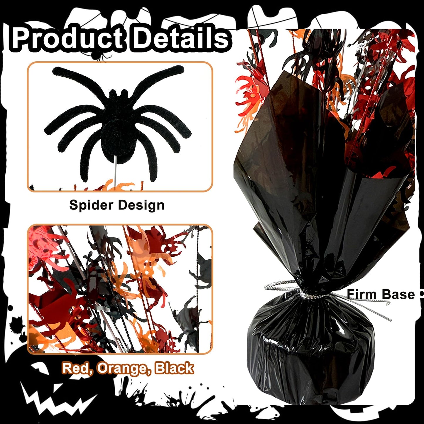 FUBININA 6 Pack Halloween Table Decoration Party Centerpieces Spider Gleam 'N Metallic Foil Spray Glitter Halloween Centerpiece Table Centerpieces Decor for Birthday Party Supplies, Black Orange Red