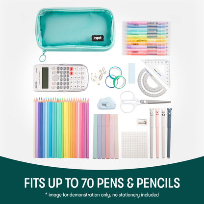 ZIPIT Half & Half Pencil Case, 3 Compartment Zipper Pouch for School, Stationery Bag for Teen Girls Boys and Adults, Mint