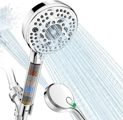 SunCleanse Filtered Shower Head with Handheld, 9-Spray Setting Detachable Showerhead with Filters, Shower Head for Hard Water - Filtered Chlorine, Improve Skin and Hair Texture, Chrome