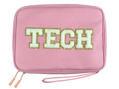 COSHAYSOO Electronics Bag Case Cable Cords Organizer Travel Essentials for Women College Teen Girls Vacation Dorm Accessories Preppy Personalized Gift (Large Pink)