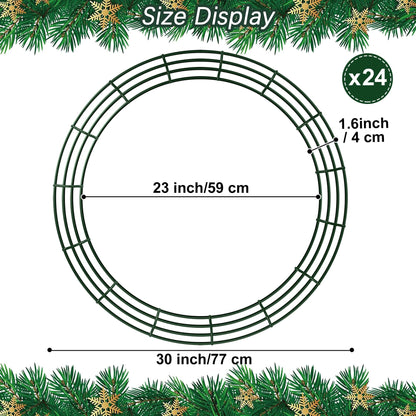 Aodaer 24 Pack 30 Inch Wire Wreath Frame Christmas Dark Green Wire Wreath Ring Round Metal DIY Floral Crafts Wreaths for Halloween New Year Holiday Valentines Day Decorations