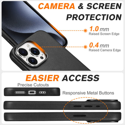 SHIELDON Genuine Leather Case for iPhone 15 Pro 6.1", Magnetic Wireless Charging - Slim Fit - Non-Slip - Metal Buttons - Shockproof Protective Phone Case Compatible with iPhone 15 Pro 2023 - Black