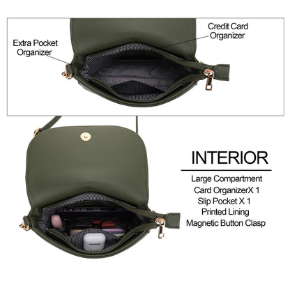 EVVE Small Crossbody Bag for Women Trendy Vegan Leather Flap Saddle Purses with Adjustable Shoulder Strap - Dark Green