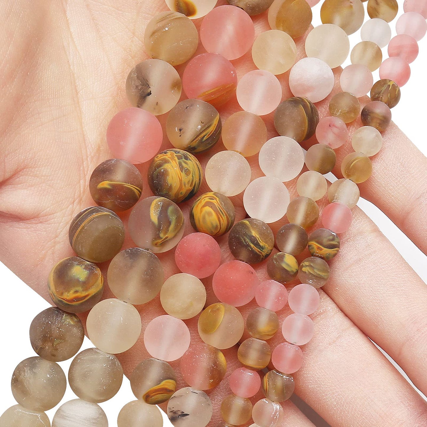 Natural Matte Watermelon Rind Beads, 8MM Round Frosted Unpolished Loose Gemstone Beads for Bracelet Necklace Jewelry Making, Energy Stone Healing Power with Stretch Beading Cord