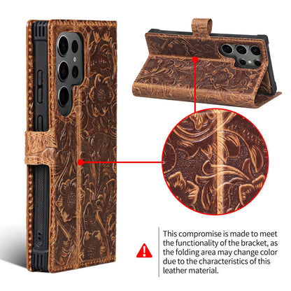 RMAWRAD Leather Case Wallet Compatible with Samsung Galaxy S25 Ultra,Genuine Leather2-in-1Magnetic Detachable Shockproof,Flip Folio Cover with Card Slot, RFID Blocking Dark Brown