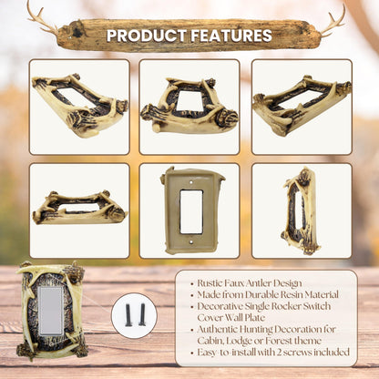 Rustic Faux Antler Single Rocker Switch Cover, Resin Wall Plate Light Panel