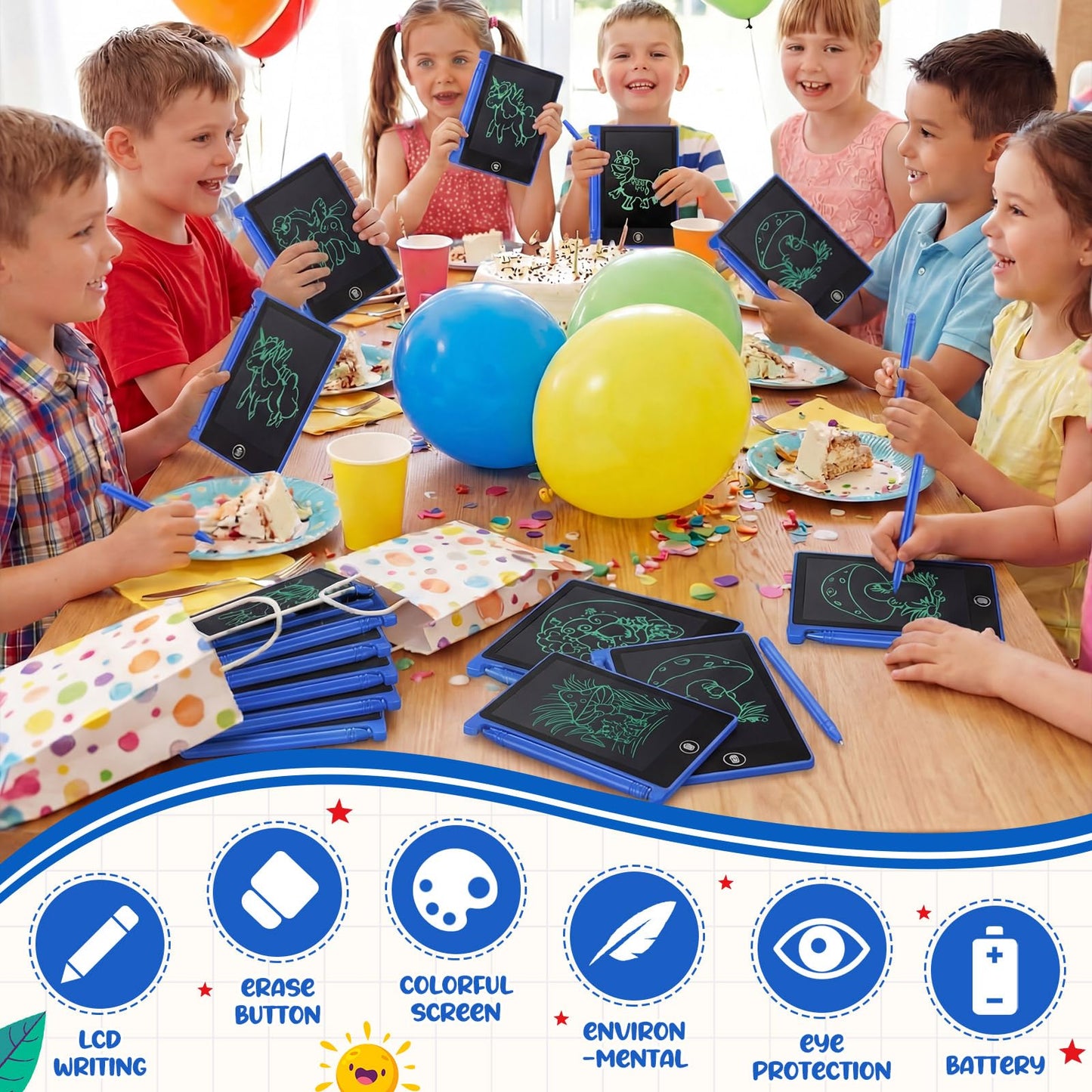 Zhehao 24 Pack LCD Mini Writing Tablet for Kids 4.5 Inch Doodle Board Bulk Erasable Reusable Electronic Drawing Pad Birthday Party Favors Goodie Bag Classroom Gifts(Blue)