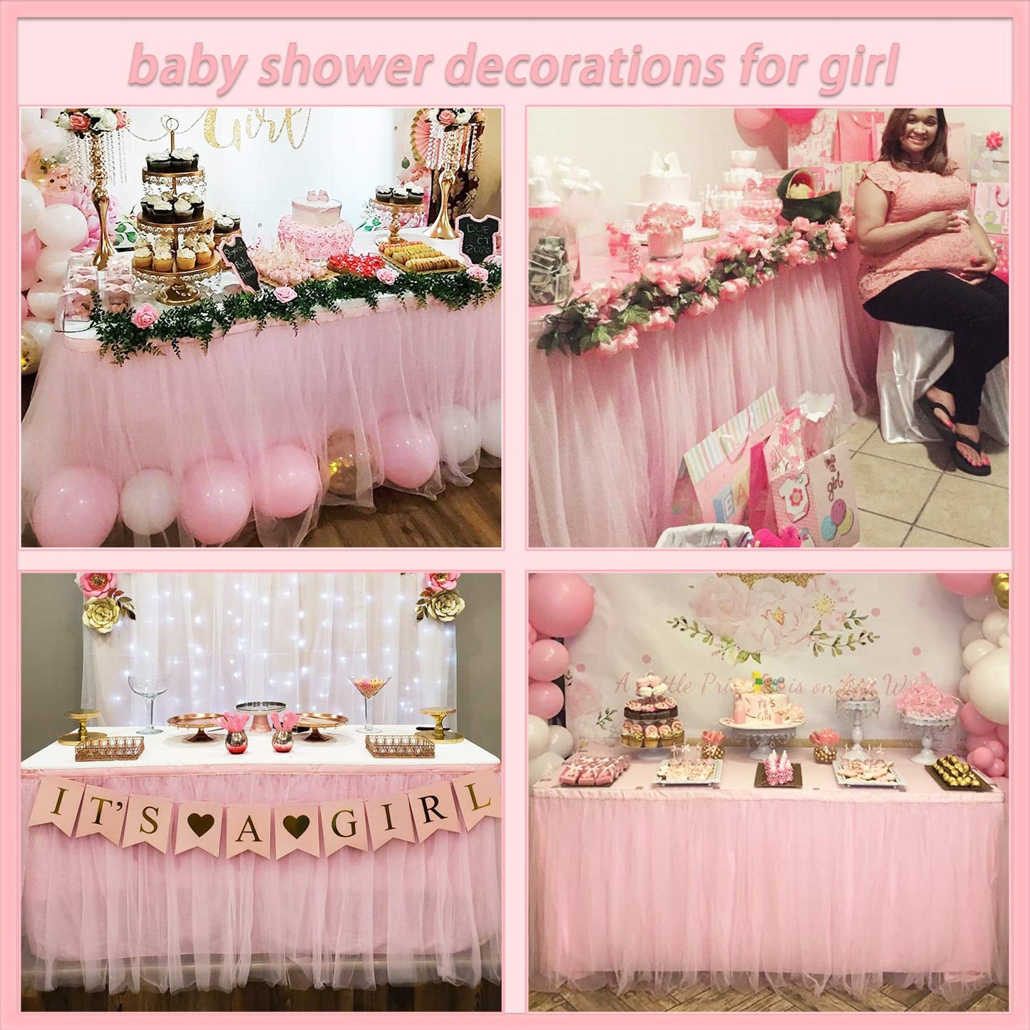 Suppromo 6ft Pink Tulle Table Skirt Baby Shower Tablecloth for Rectangle Tables or Round Tables Pink Ruffle Tutu Table Skirts Desk Skirt for Princess Girls Birthday Party Cake Dessert Decorations