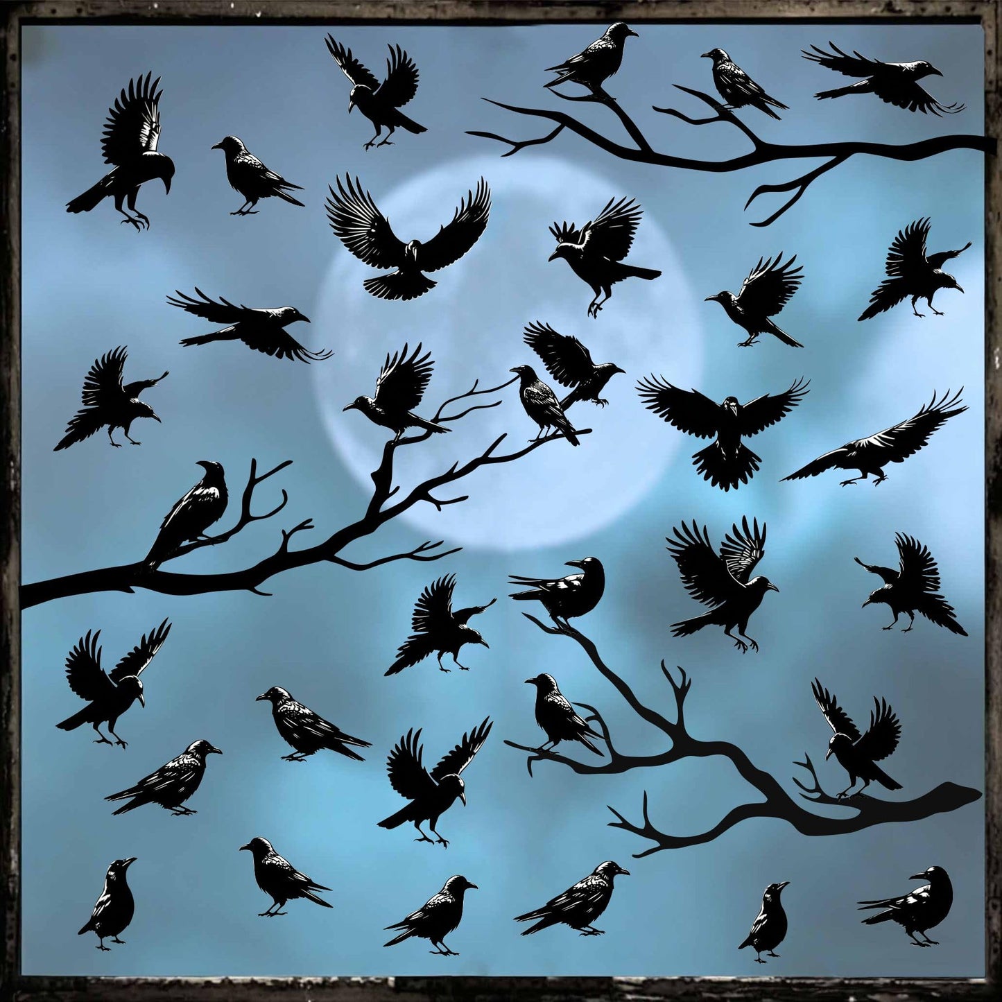 Halloween Raven Wall Decal Sticker Black Crow Window Cling Stickers Removable Tree Branch Wall Decals Peel and Sticker Home Office Glass Decor