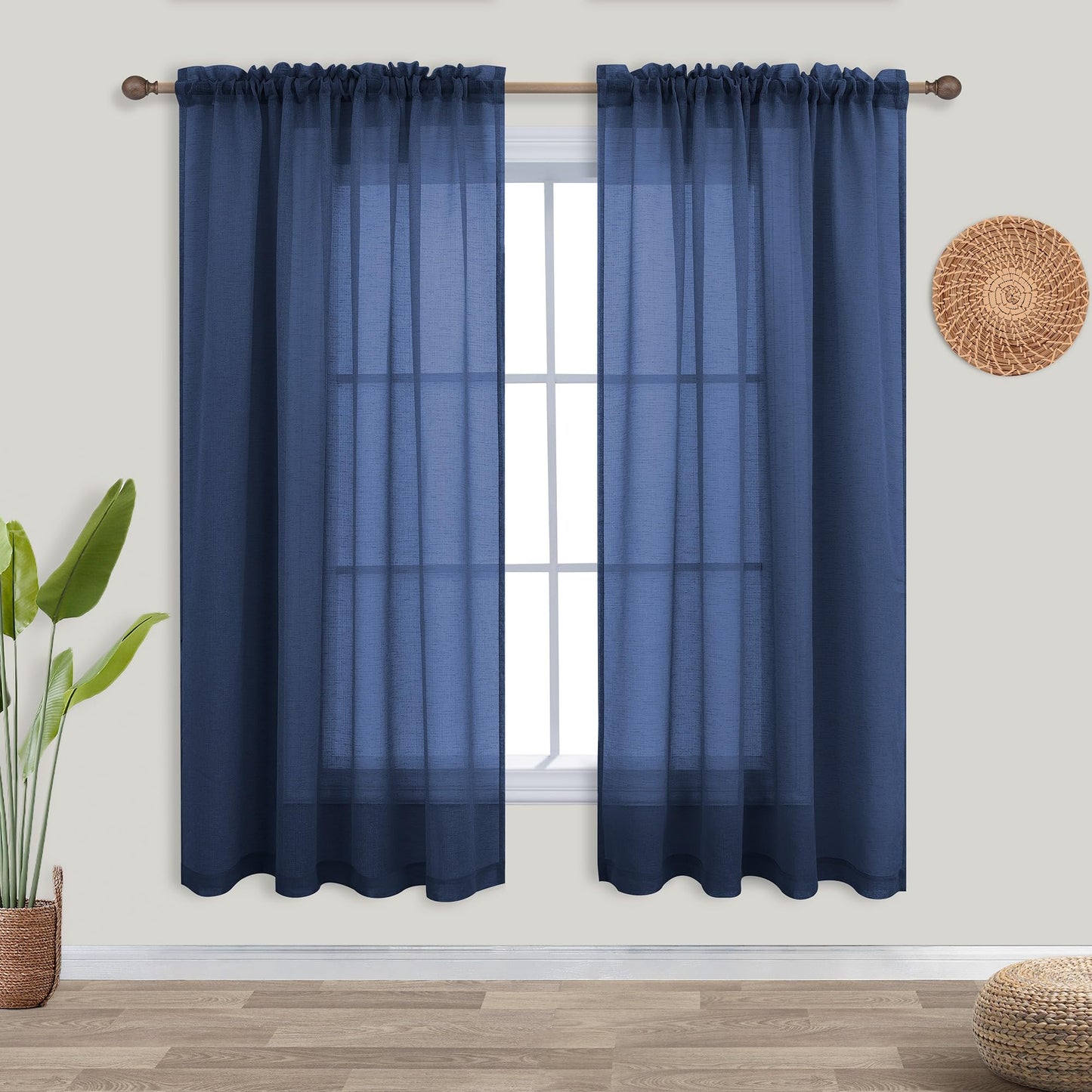 KOUFALL Navy Blue Sheer Curtains 63 Inch Length for Living Room 2 Panels Set,Kids Curtains for Bedroom Boys Room,Dark Blue