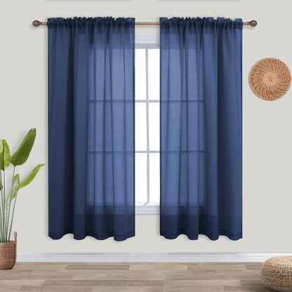 KOUFALL Navy Blue Sheer Curtains 63 Inch Length for Living Room 2 Panels Set,Kids Curtains for Bedroom Boys Room,Dark Blue