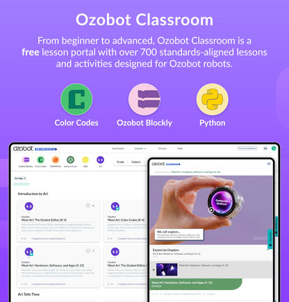 Ozobot Ari Entry Kit | Interactive Learning Robot with Touch Screen, ToF Sensor, Accelerometer, Gyroscope, and AI Integration | Hands-On STEM Education for Classrooms and Homeschool