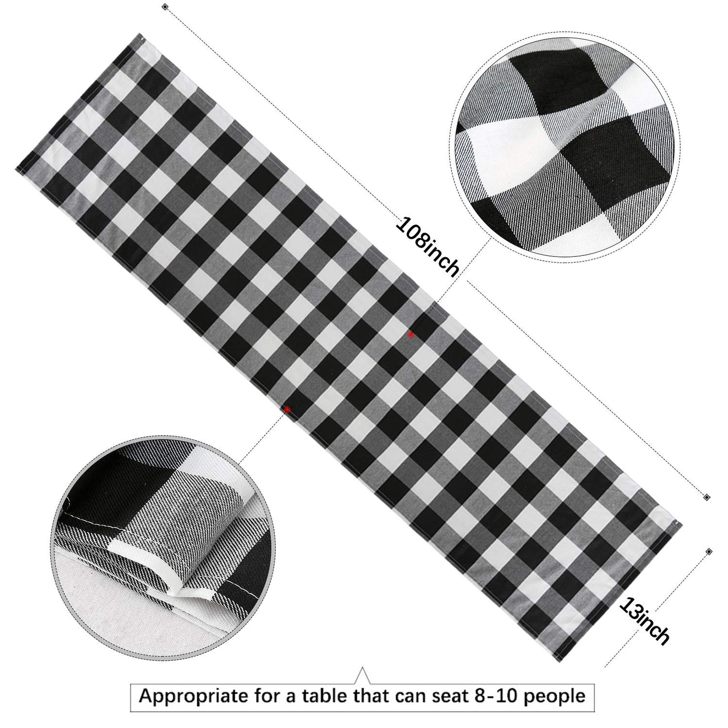 Plaid Table Runner for Christmas Decorations 2Packs 13x108Inch Black White Table Runner Buffalo Plaid Table Runners for Halloween Holiday Decor Xmas Checked Table Runners