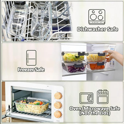 [5-Packs, 36 Oz.] Glass Meal Prep Containers with Locking Lids Glass Food Containers,Airtight Lunch Container,Microwave, Oven, Freezer and Dishwasher (4.5 Cup, White)