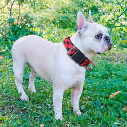 Ladoogo Reflective Dog Collar Padded with Soft Neoprene Breathable Adjustable Nylon Dog Collars for Small Medium Large Dogs (Medium (Pack of 1), Red Plaid Collar+Leash)