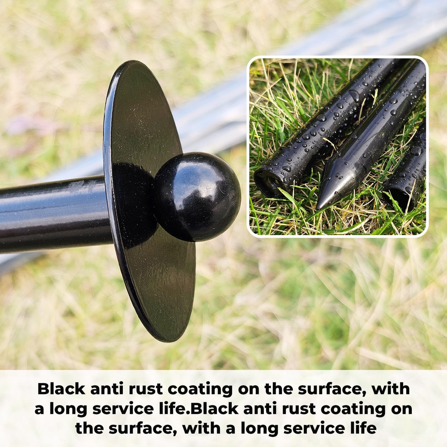 JPOIP 72 Inch Garden Stake Netting Support, Black Heavy Duty Powder Coated Steel Frame for Garden Fencing, Plant & Crop Protection from Wildlife (12 Sets)