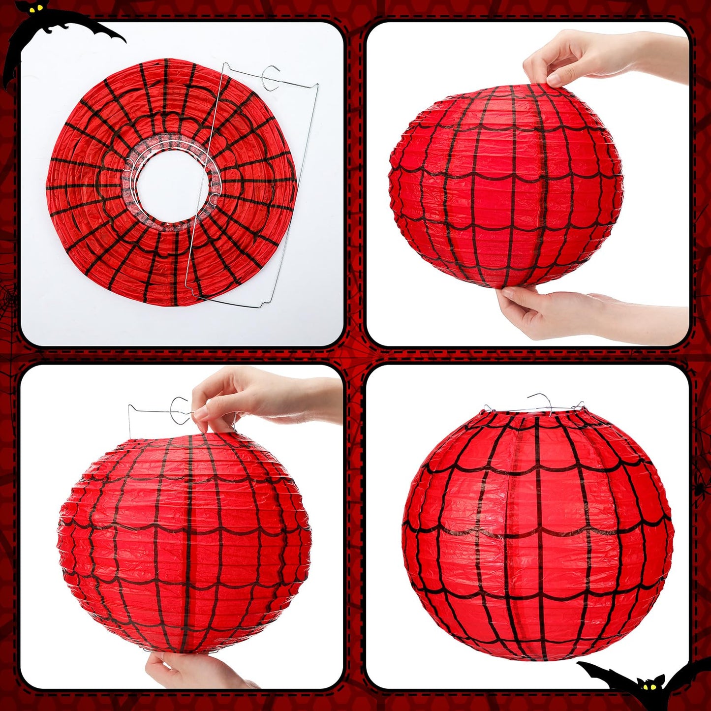 Bencailor 13 Pcs Spider Web Paper Lanterns Red Spider Web Party Hanging Supplies for Birthday Party Decorations