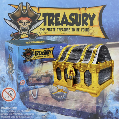 Dronside Kids Golden Frame Pirate Treasure Chest with Lock and Key, Treasures Collection Storage and Decorative Box for Kids Birthday Pirate Party Favors