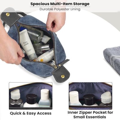 LEATHER VILLAGE Genuine Leather Dopp Kit for Men & Women with Waterproof Lining – Distressed Travel Toiletry Bag, Shaving & Bathroom Essentials Organizer - Distressed Blue
