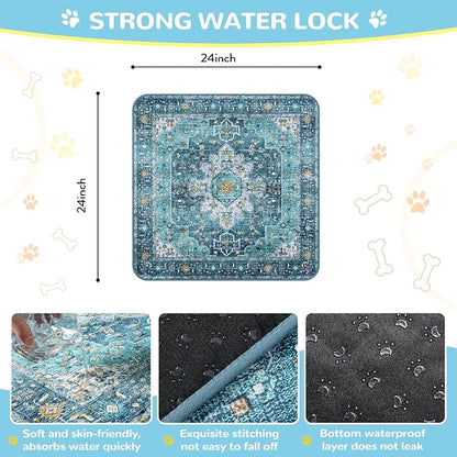 Lahome Super Absorbent & Leakproof Washable Dog Pee Pads - 2 Pack Value Set - Waterproof, Non-Slip Reusable Pads for Puppy Training, Crates & Whelping (24"x24", Blue)