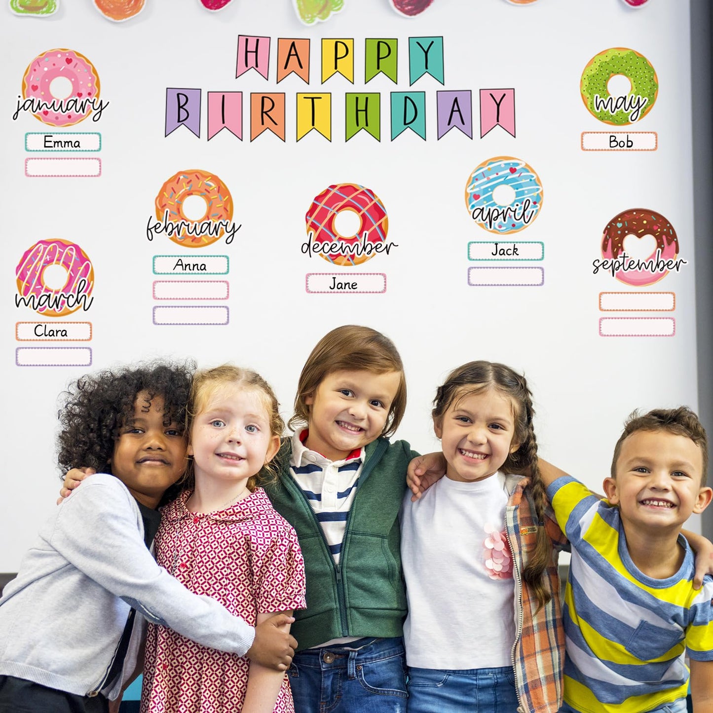 JarThenaAMCS 62 Pcs Donut Cut-Outs with Glue Points Happy Birthday Cutouts Sweet Donut Time Paper Cutting for Party Supplies Classroom Back to School Bedroom Bulletin Board Decor