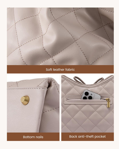 LOVEVOOK Purses for Women Soft Leather Hobo Handbags Diamond Pattern Quilted Crossbody Bag Designer Carteras Para Mujer Bucket Purse, Solid-Nude