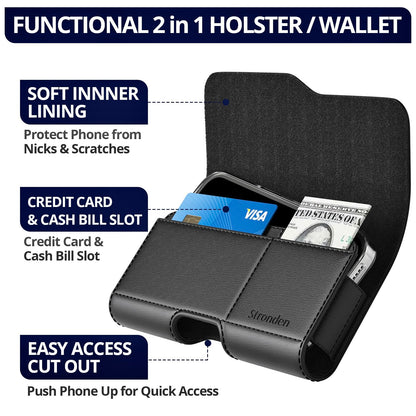 Stronden Magnetic Closure Holster for iPhone 17 Pro, 17e, 17, 16 Pro, 16e, 16, 15 Pro, 15, 14 Pro, 14, 13 Pro, 13, 12 Pro, 12, 11, XR - Leather Belt Case Pouch (Fits Slim/Regular Case on)