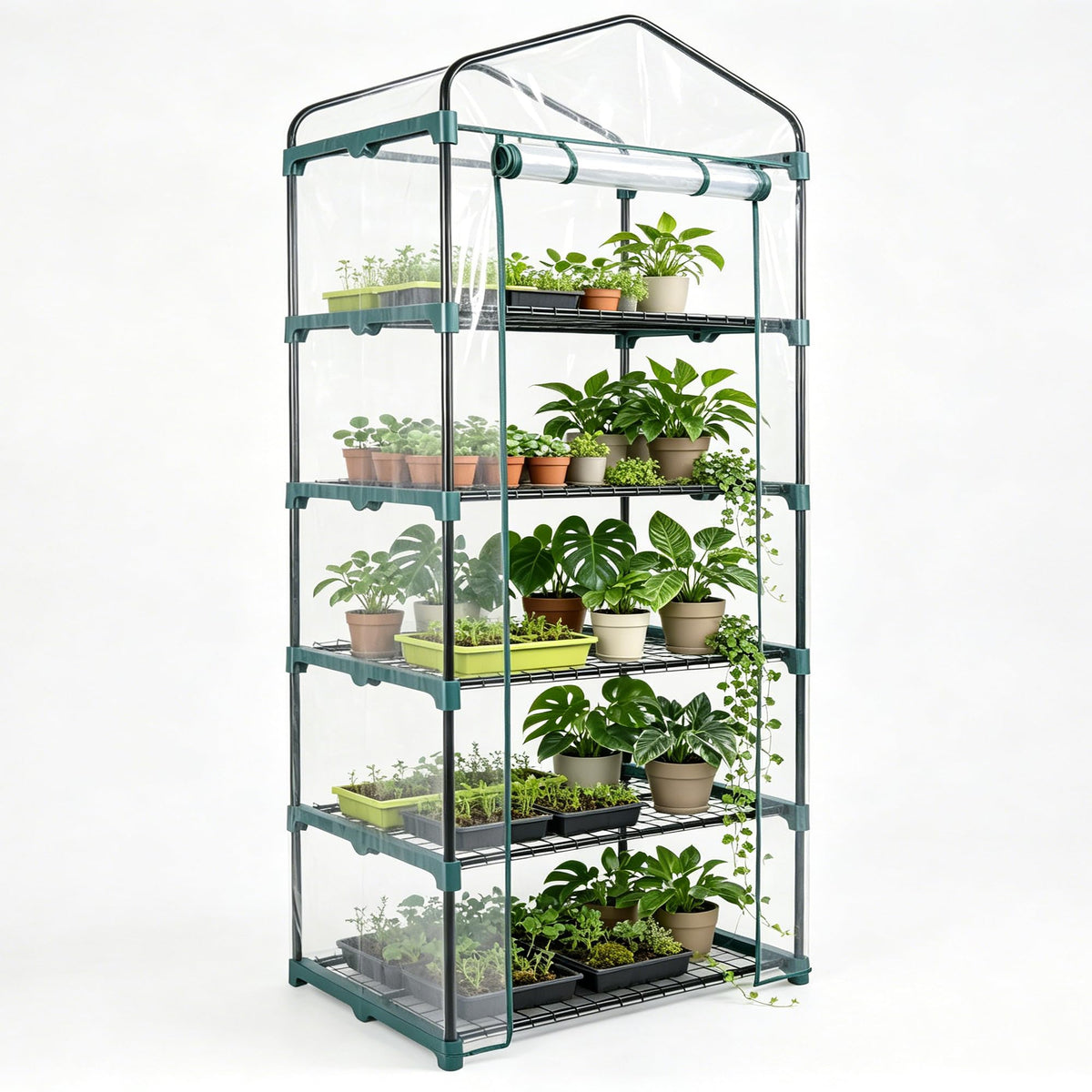 KOL 27 x 19 x 76-Inch 5 Tier Mini Greenhouse with PVC Cover for Indoor Outdoor, Portable Small Green House, Seed Starter Plant Stand for Apartment Balcony Patio, Orchid Winter Frost Protection