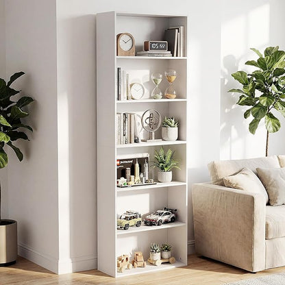 GRUSIGN 71" Tall 6-Tier Bookshelf, Large Open Display Bookcase with Ample Storage, Floor Standing Book Shelf for Living Room, Home Office, Bed Room, White