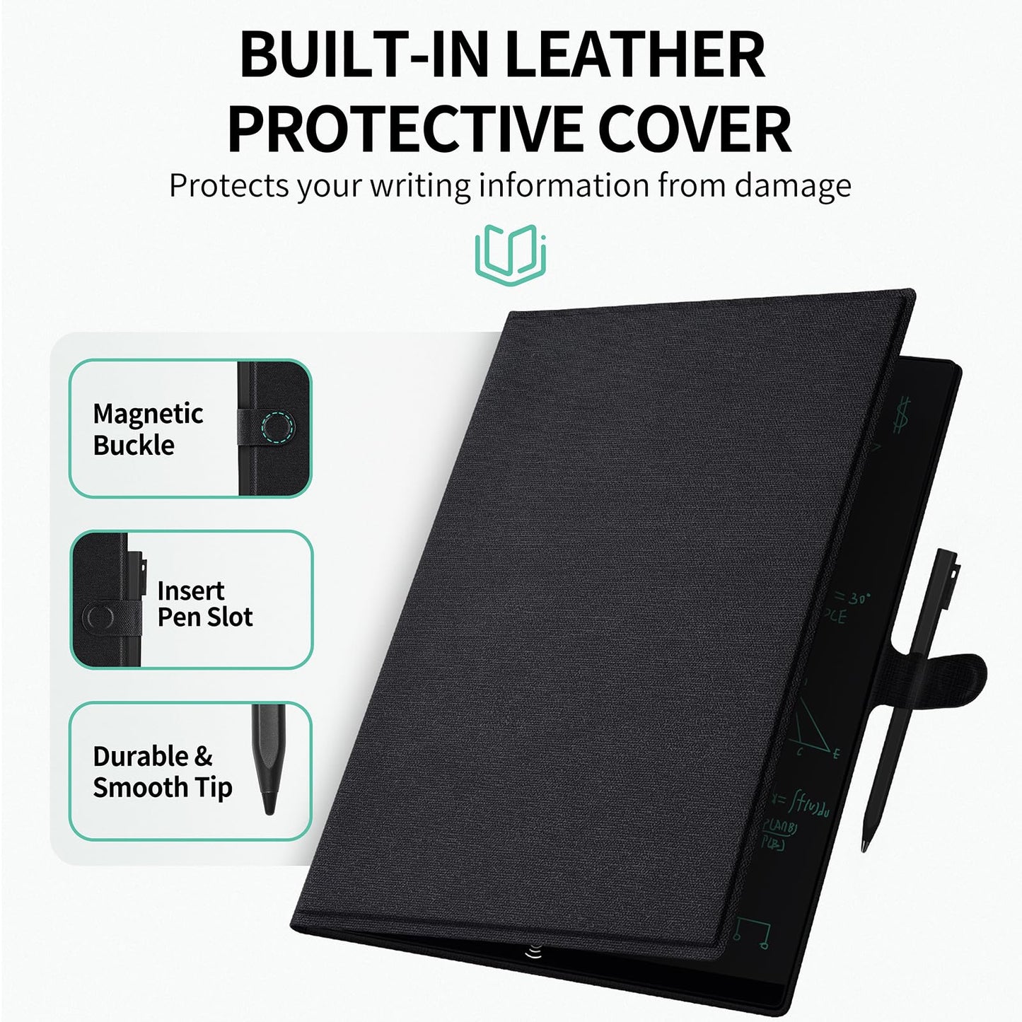 LCD Writing Tablet for Adults: 9.5 inch Full Screen Reusable Erasable with Leather Case