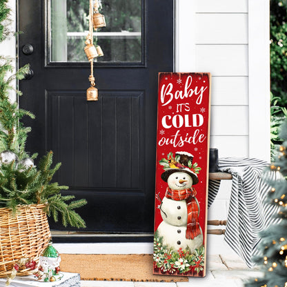 Christmas Snowman "Baby It’s Cold Outside" Porch Sign 31.5" Rustic Welcome Sign for Front Door Farmhouse Style Standing Porch Decoration