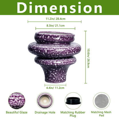 Teagas Ceramic Plant Pots - 11 Inch Ceramic Planters for Indoor Outdoor Plants, Large Unique Flower Pots with Drainage Hole, Decorative Planters, Home Decor, Plants Lover Gifts, Purple