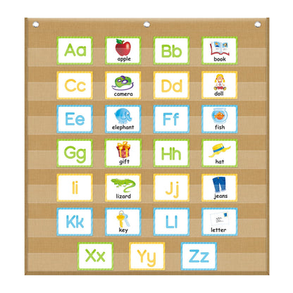 Godery Burlap 7 Pocket Chart for Teacher Lessons in a Classroom or for Use at Home – Fits Standard 3” Sentence Strips and Cards (28" x 28")