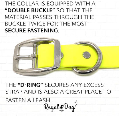 Regal Dog Products Medium Yellow Waterproof Dog Collar and Leash Set | Heavy Duty Double Buckle & D Ring - 5'ft Leash | Adjustable Biothane Dog Collar | Chew Resistant Waterproof Collar for Dogs