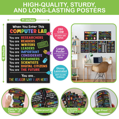 Lalunia 6 Pcs Computer Science Classroom Poster (11x16) - Computer Lab Posters, Teachers Supplies PC Shortcuts, Stem Technology Education Chart, PC Keyboard Wall Art For Kids, Back To School Gifts