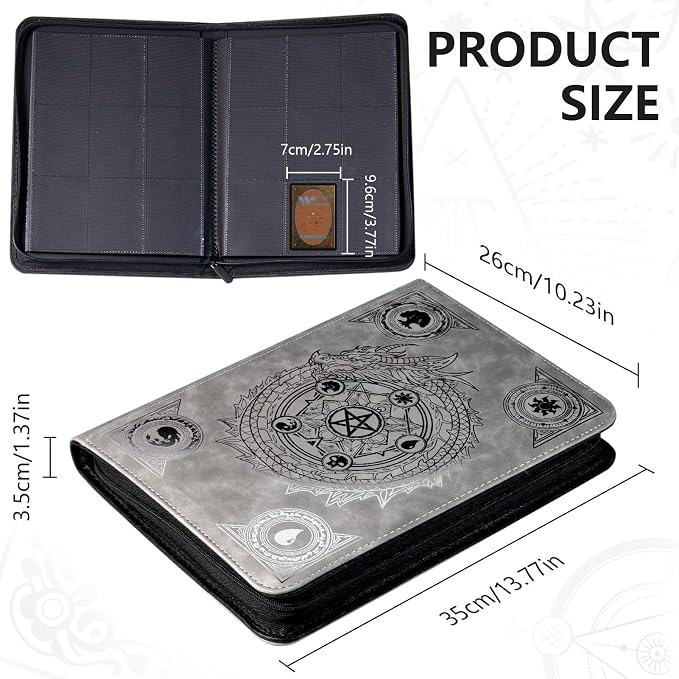 Trading card binder,Ringless Zip laser foiling Binder,540 Double Sided Pocket Collectible Trading Card Albums for YGO,MTG, DTCG,Sport Card, Game Cards (MTG Gray)