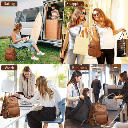 AGLOD Leather Backpack Purse for Women Designer Ladies Shoulder Bag Fashion Faux Work Travel Handbags