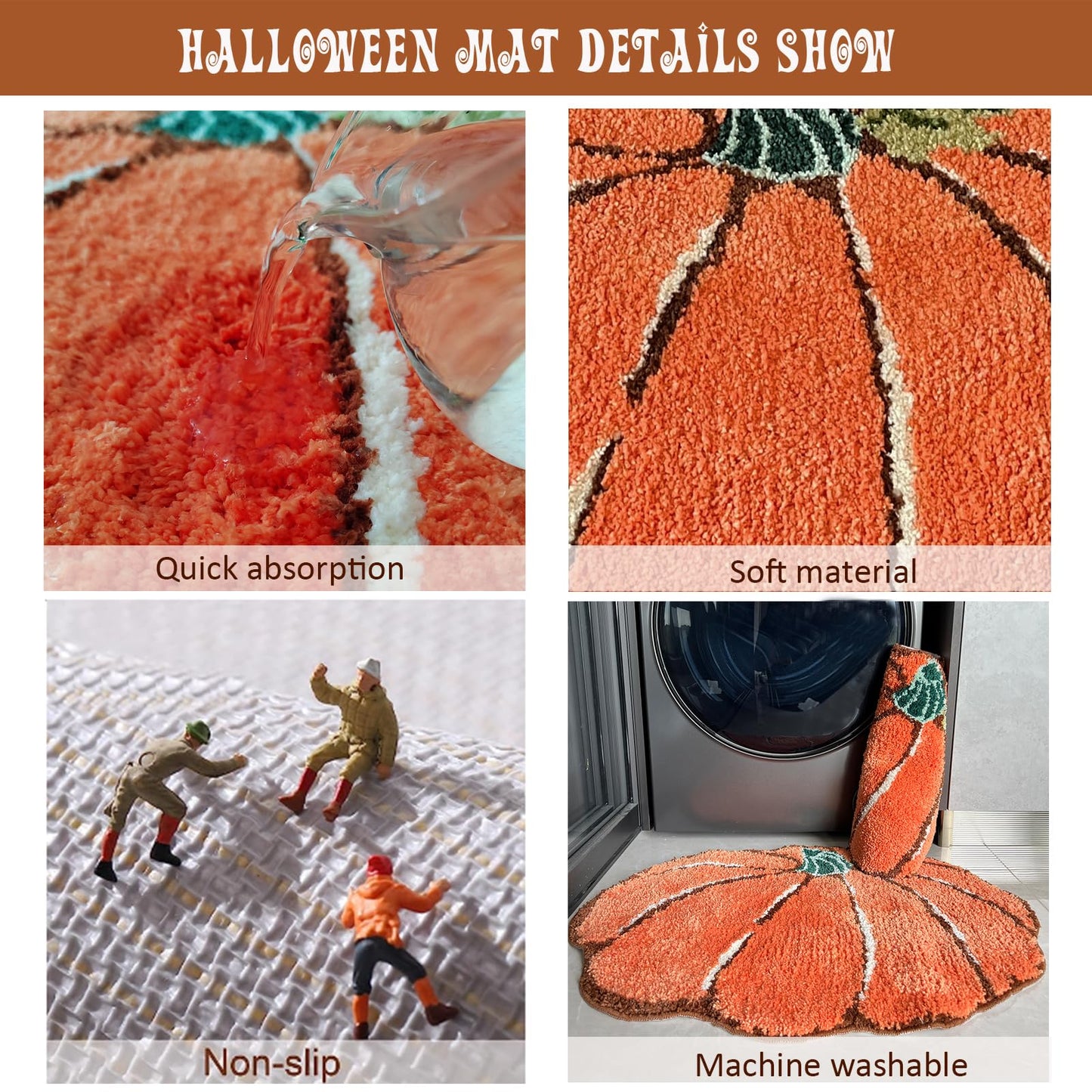 YRXRUS Halloween Pumpkin Bathroom Rugs, Ultra Soft Pumpkin Shaped Bath Mat, Machine Washable Orange Bath Rugs, Living Bedroom Kids for Halloween Room Decor Area Rugs, Large 21 x 30 Inch