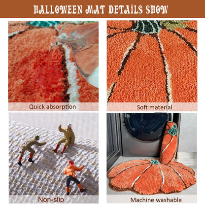 YRXRUS Halloween Pumpkin Bathroom Rugs, Ultra Soft Pumpkin Shaped Bath Mat, Machine Washable Orange Bath Rugs, Living Bedroom Kids for Halloween Room Decor Area Rugs, Large 21 x 30 Inch