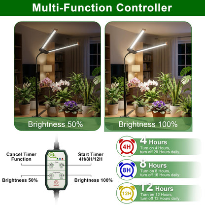 Wotime Grow Light for Indoor Plants,6000K White Sun Spectrum Growing Light Lamp with Red Blue LED for Pot Succulents Seeds, Light Strip Foldable & Height Extendable 9-25'', Auto Timer 4 8 12Hrs