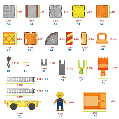 PicassoTiles Magnet Tile Construction Themed Building Blocks 5-in-1 Crane, Ladder, Dump Truck, Excavator, and Backhoe Action Figures, 2 Car Base Vehicles Magnetic Tiles Learning Toys Kids Ages3+ PTU06