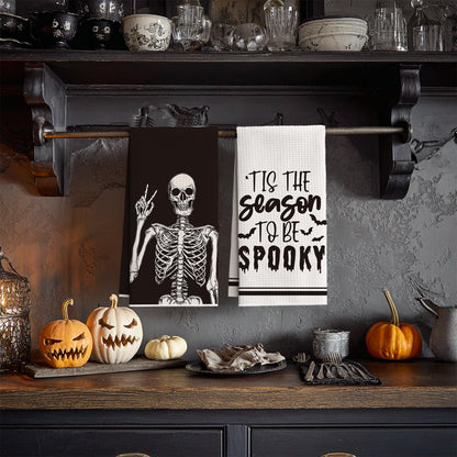 Artoid Mode Skeleton Hand Spooky Halloween Kitchen Dish Towels, 18x26 Inch Quick Dry Microfiber Hand Towels for Kitchen Drying Set of 4
