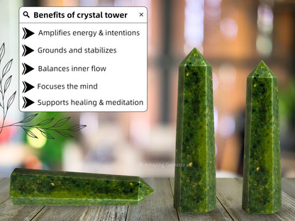 Amazing Gemstone Green Jade Crystal Towers - Natural Healing Crystal Point Obelisk for Reiki Healing and Crystal Grid (3" to 4" INCH)