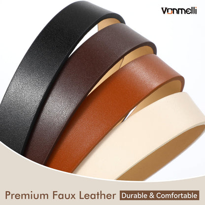 VONMELLI 4 Packs Thin Belts for Women Jeans Dress Fashion Womens Skinny Leather Belt Ladies Belt with Gold Buckle, Black Brown Coffee Beige, XXS