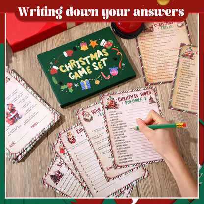 Fullhawl 124 Pcs Christmas Trivia Games Cards with Buzzers and Answer Pencils Bulk Christmas Family Game Cards for Adults Friends Large Group Festival Guessing Activity Holiday Party(Candy Cane)