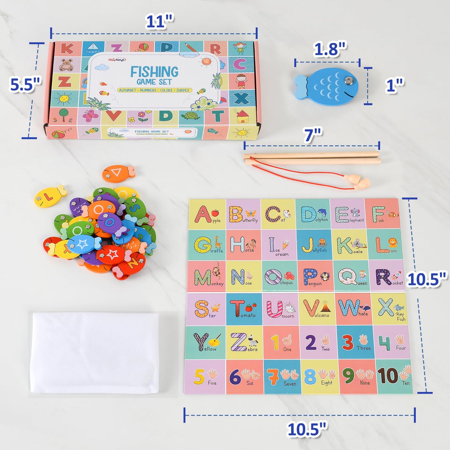 Haktoys Fishing Alphabet Game Montessori Magnetic Learning Toy, 4-in-1 ABC Letters, Numbers, Colors and Shapes Educational Game for Toddlers Preschool Kids, Fishing for Numbers