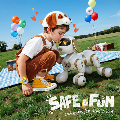 Ruko 18011 Smart Robot Dog, Interactive Puppy with 30 LED Expressions, Programmable Play, 2.4 GHz Remote & Gesture Control, Toy for Kids Age 3+