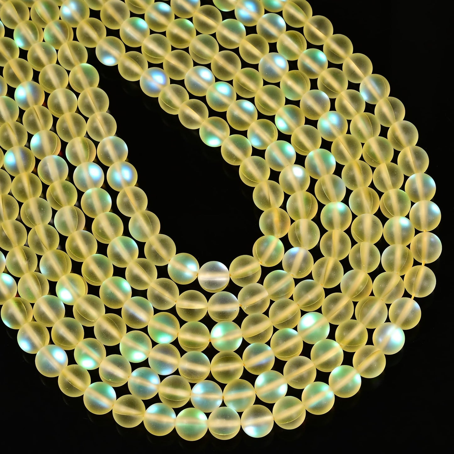 10mm Matte Yellow Mermaid Aurora Crystal Glass Bead, Glitter Round Synthetic Moonstone Beads for Jewelry Making Bracelets