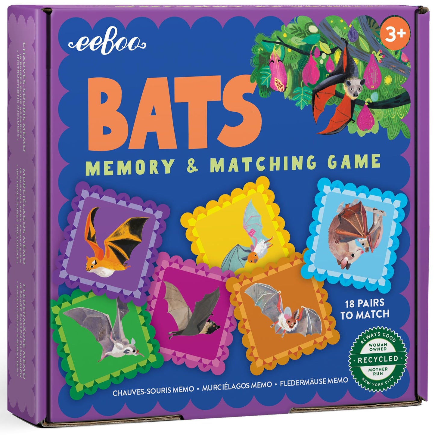 eeBoo: Memory & Matching Game- Little Bats-18 Pairs to Match & Memorize, Colorful Tiles, Encourages Recognition & Concentration Skills, Kids Ages 3+