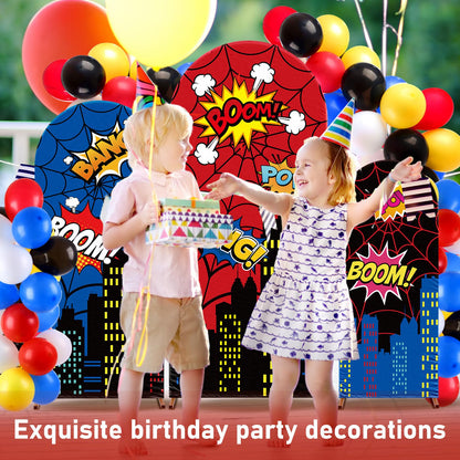 Tudomro 3 Pcs Spider Web Arch Backdrop Cover with Balloons Spider Birthday Party Decorations for Photo Props Indoor Outdoor Cosplay Wedding Baby Shower Backdrop Decor
